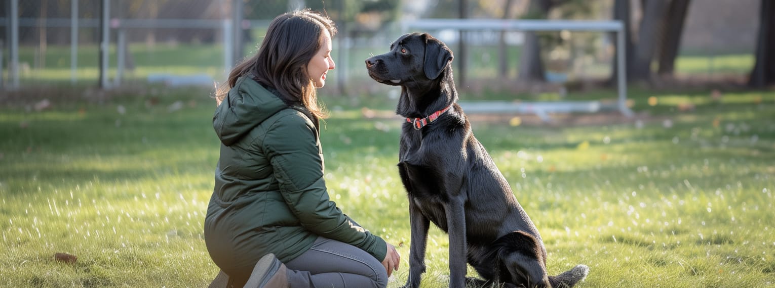 Ein Labrador mit seiner Besitzerin.