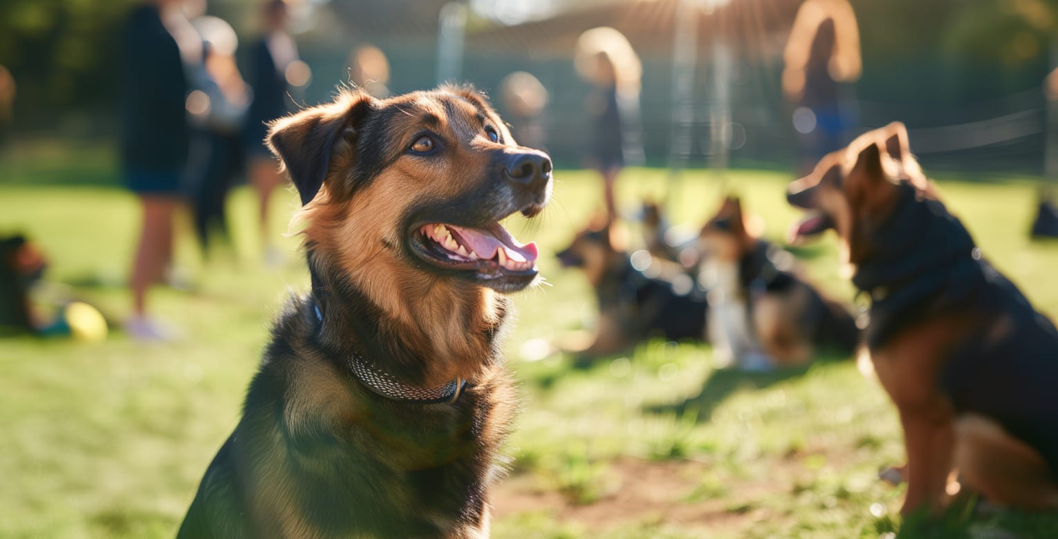 Ein Hund im Hundepark.